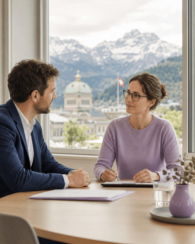 Kantonale Fachperson und Logopädin im partnerschaftlichen Gespräch über zusätzliche Versorgungskapazität (KI-generiert)