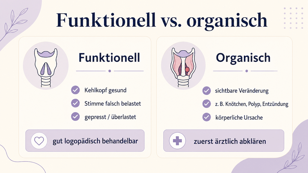 Infografik unterscheidet funktionelle von organischen Ursachen einer Heiserkeit (KI-generiert)