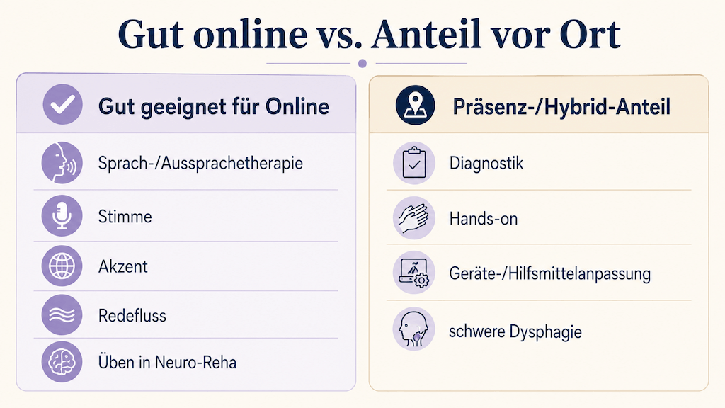 Checkliste der technischen Voraussetzungen für Online-Logopädie: Gerät, Internet, Kamera, Mikrofon und ruhiger Raum (KI-generiert)