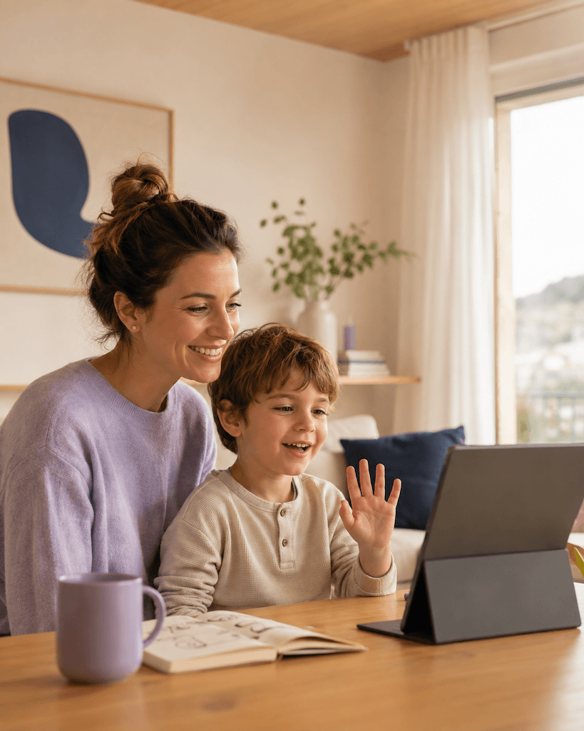Therapeutin im Videocall, warm, professionell
